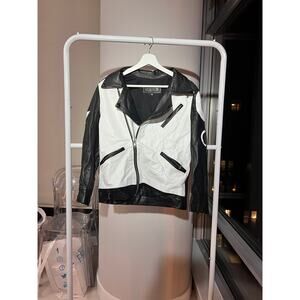 Rik Villa S Black and White Moto Leather Jacket - Size S